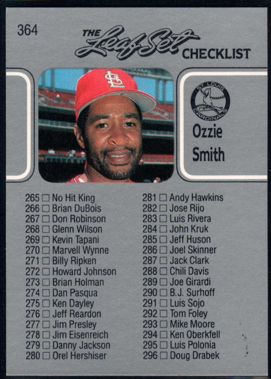 1990 Leaf #364 Ozzie Smith Checklist 265-352 VG St. Louis Cardinals 