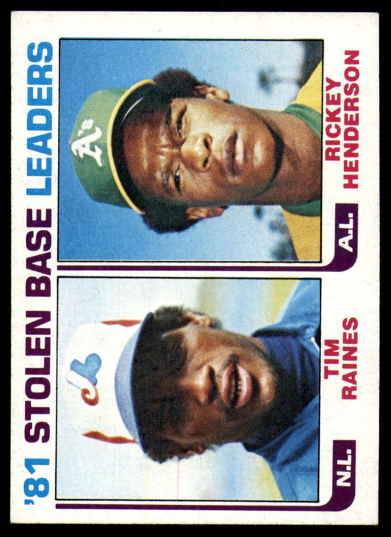 1982 Topps #164 Tim Raines/Rickey Henderson Stolen Base Leaders VG Montreal Expos/Oakland Athletics 