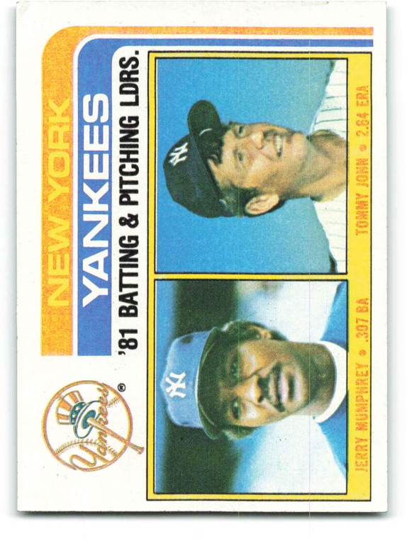 1982 Topps #486 Jerry Mumphrey/Tommy John Yankees Team Leaders VG New York Yankees 
