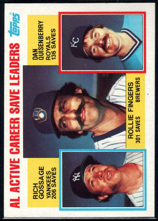 1984 Topps #718 Rollie Fingers/Rich Gossage/Dan Quisenberry AL Active Career Save Leaders VG New York Yankees/Milwaukee 