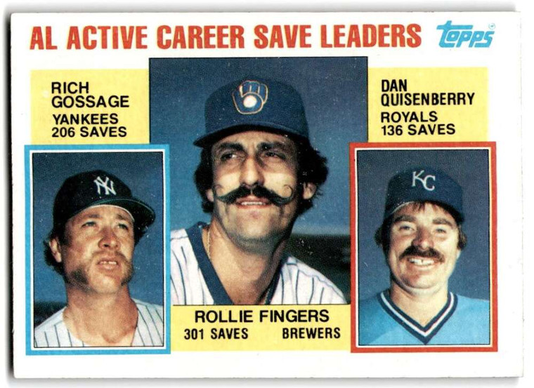 1984 Topps #718 Rollie Fingers/Rich Gossage/Dan Quisenberry AL Active Career Save Leaders VG New York Yankees/Milwaukee 