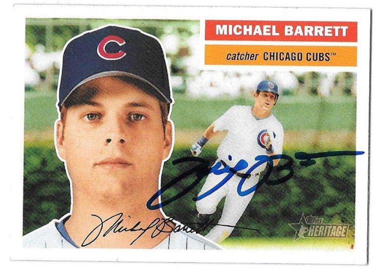 Michael Barrett Autographed 2005 Topps Heritage #390 Chicago Cubs Card
