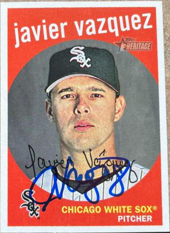Javier Vazquez Autographed 2008 Topps Heritage #5 Chicago White Sox Card