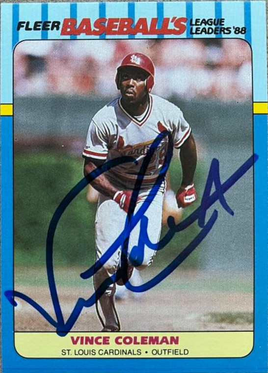 Vince Coleman Autographed 1988 Fleer League Leaders #7