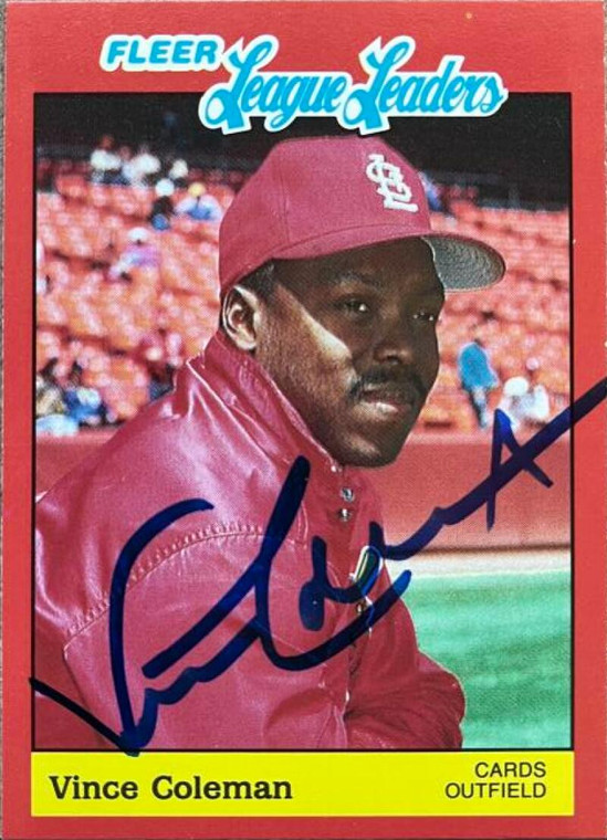 Vince Coleman Autographed 1989 Fleer League Leaders #6