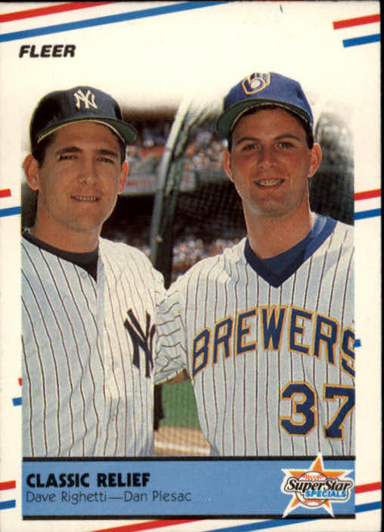 1988 Fleer #625 Dave Righetti/Dan Plesac Classic Relief VG New York Yankees/Milwaukee Brewers 