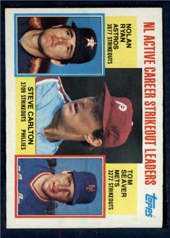 1984 Topps #707 Steve Carlton/Nolan Ryan/Tom Seaver NL Active Career Strikeout Leaders VG Houston Astros/Philadelphia Ph