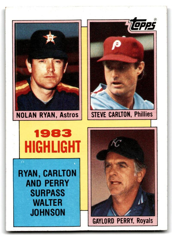 1984 Topps #4 Nolan Ryan/Steve Carlton/Gaylord Perry HL VG Houston Astros/Philadelphia Phillies/Kansas City Royals 