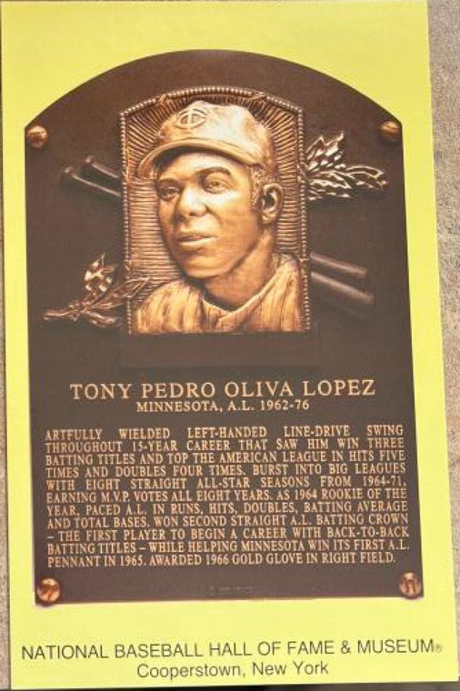 Tony Oliva Stamped and Canceled Hall of Fame Gold Plaque Postcard