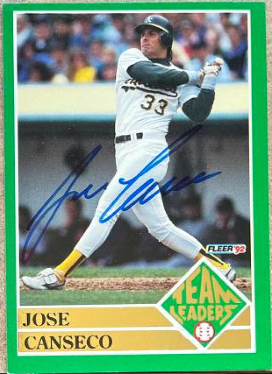 Jose Canseco Autographed 1992 Fleer Team Leaders #19