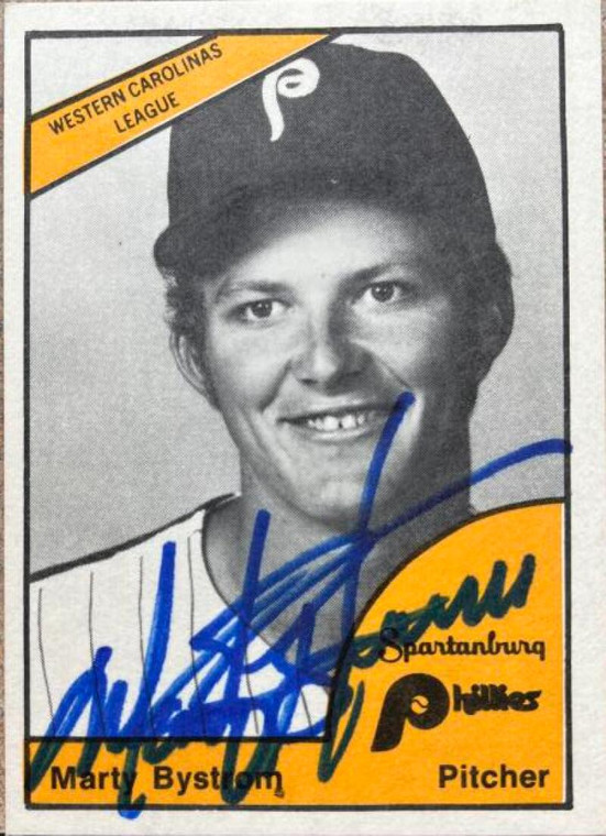Marty Bystrom Autographed 1977 TCMA Spartanburg Phillies #3