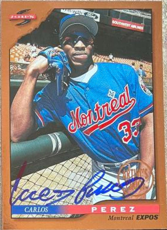 Carlos Perez Autographed 1996 Score Dugout Collection Series 1 #83