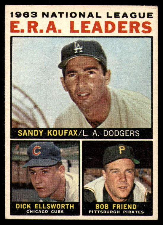 SOLD 111170 1964 Topps #1 Sandy Koufax/Dick Ellsworth/Bob Friend NL E.R.A. Leaders GOOD Los Angeles Dodgers/Chicago Cubs/Pittsburgh Pi