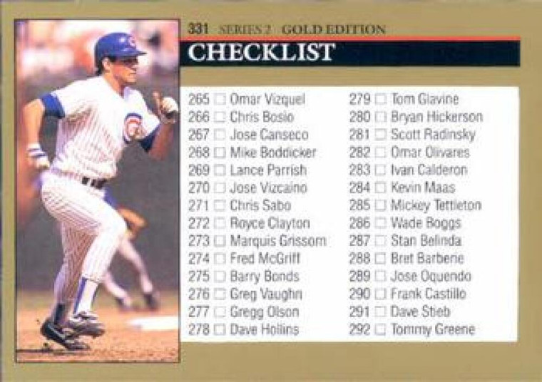 1992 Leaf Black Gold #331 Ryne Sandberg Checklist 265-352 NM-MT  Chicago Cubs 