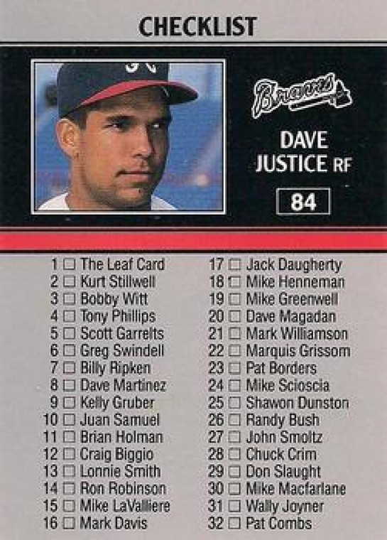 1991 Leaf #84 David Justice CL VG Atlanta Braves 