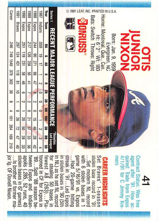 1992 Donruss #41 Otis Nixon VG Atlanta Braves 