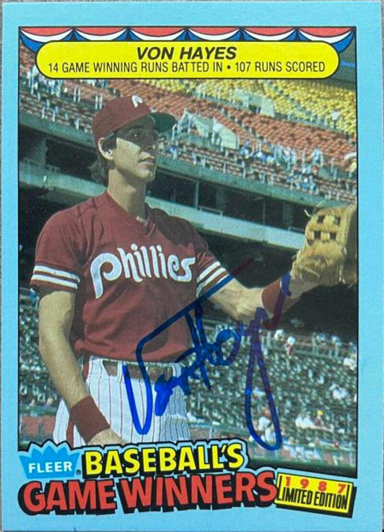 Von Hayes Autographed 1987 Fleer Game Winners #19