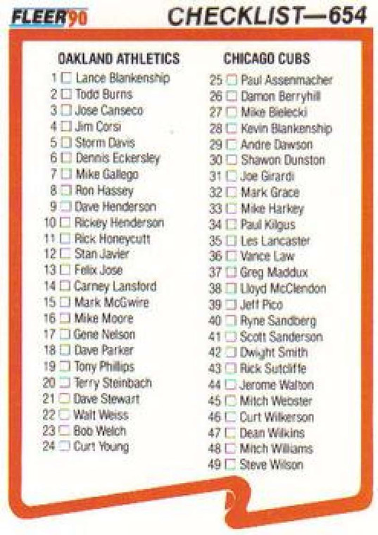 1990 Fleer #654 A's/Cubs-Giants/Blue Jays CL VG Oakland Athletics/Chicago Cubs/San Francisco Giants/Toronto Blue Jays 