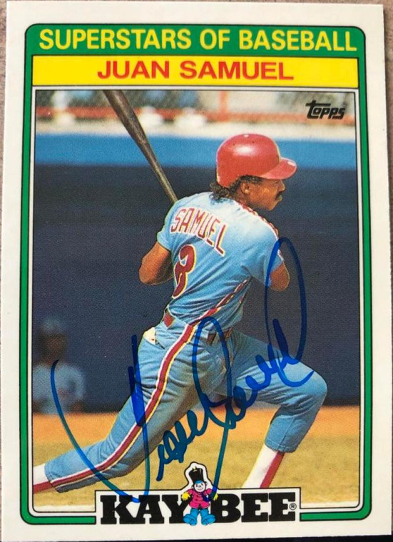 Juan Samuel Autographed 1988 Topps Kay-Bee Superstars of Baseball #26 Philadelphia Phillies Card