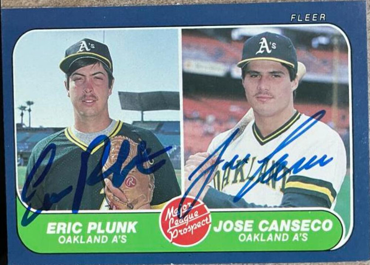 Jose Canseco and Eric Plunk Dual Autographed 1986 Fleer #649 Rookie Card