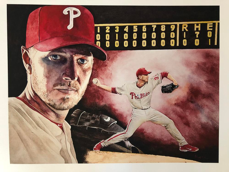 SOLD 7071 Roy Halladay "Perfect" LE/100 Giclee Print signed by Artist.  Baseball Hall of Fame 2019! 