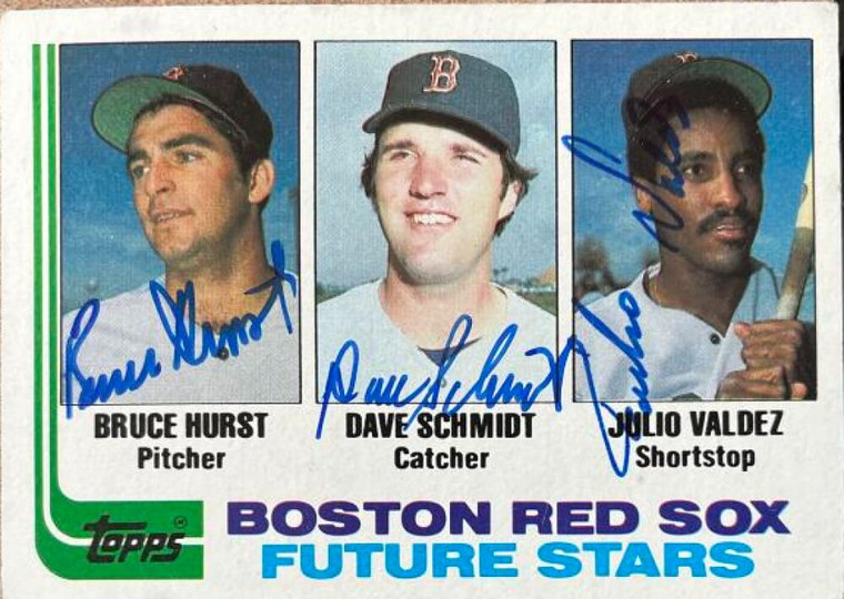 SOLD 134218 Bruce Hurst, Dave Schmidt, and Julio Valdez Autographed 1982 Topps #381