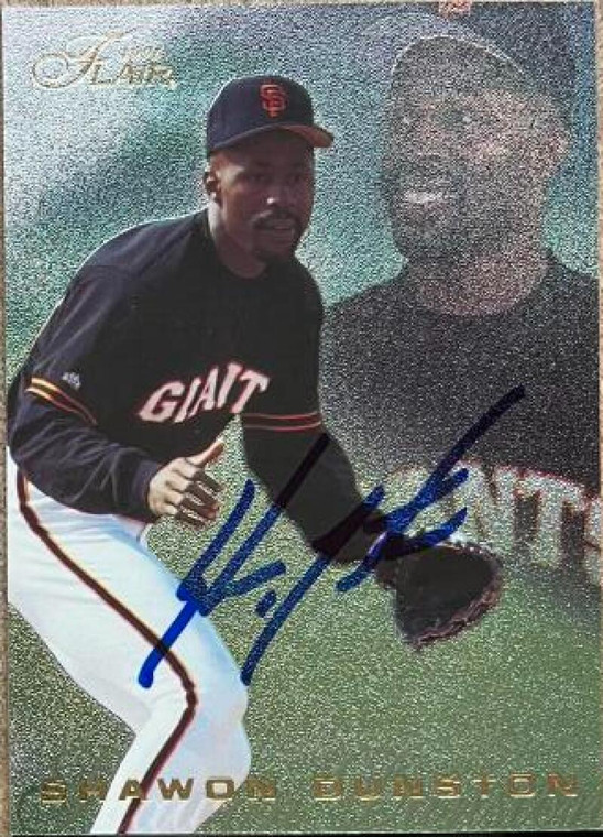 Shawon Dunston Autographed 1996 Flair #386 (Gold Lettering)