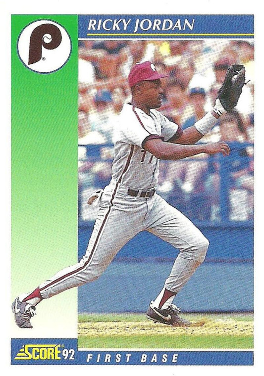 1992 Score #476 Ricky Jordan VG  Philadelphia Phillies 