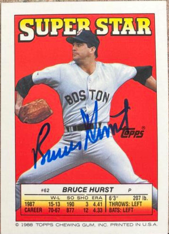 Bruce Hurst Autographed 1988 Topps Superstar Stickers #62 Tim Raines on Front