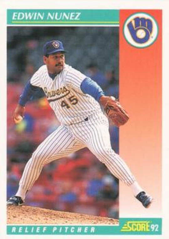 1992 Score #676 Edwin Nunez VG  Milwaukee Brewers 