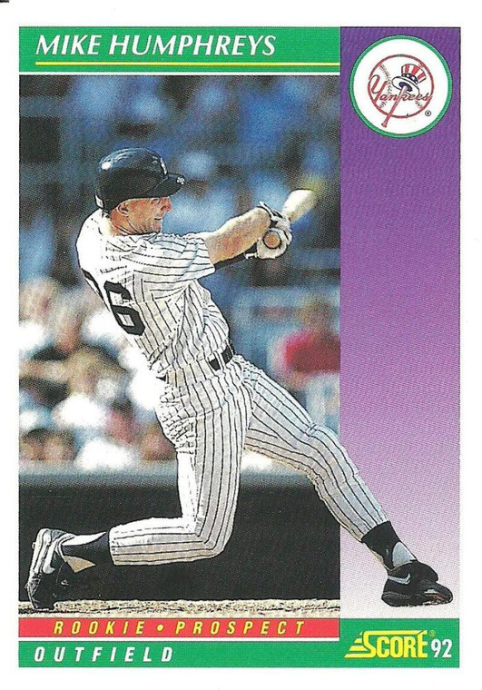 1992 Score #815 Mike Humphreys VG  New York Yankees 