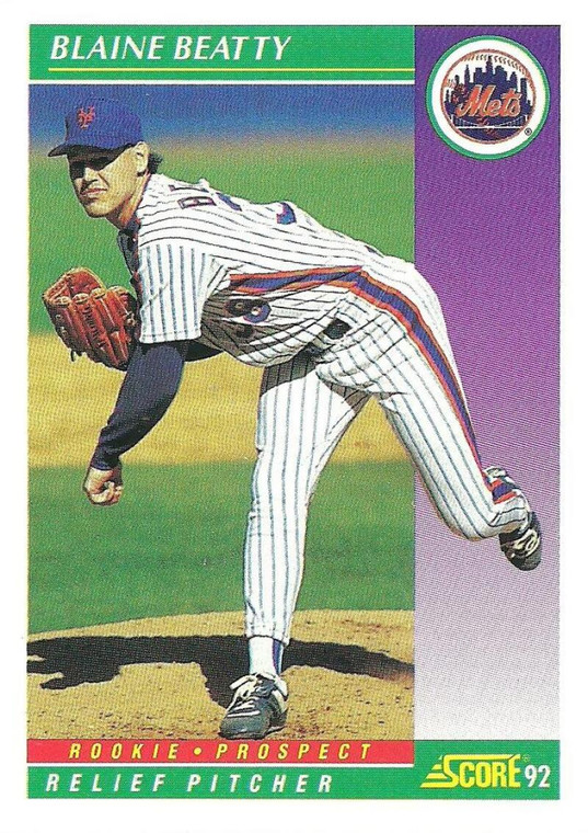 1992 Score #843 Blaine Beatty VG  New York Mets 