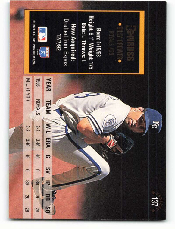 1994 Donruss #137 Billy Brewer VG Kansas City Royals 