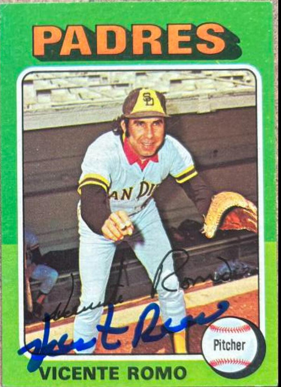 Vicente Romo Autographed 1975 Topps Mini #274 San Diego Padres Card