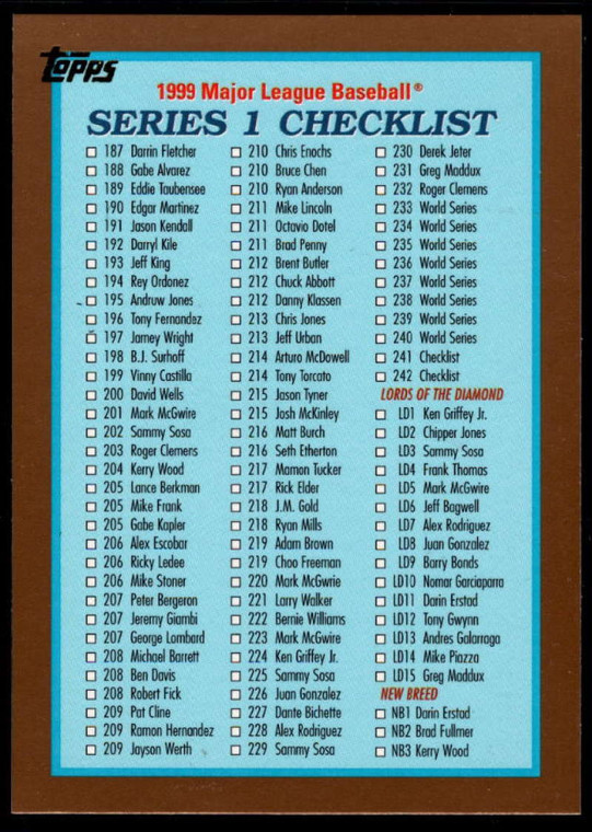 1999 Topps #242 Checklist 2 VG 