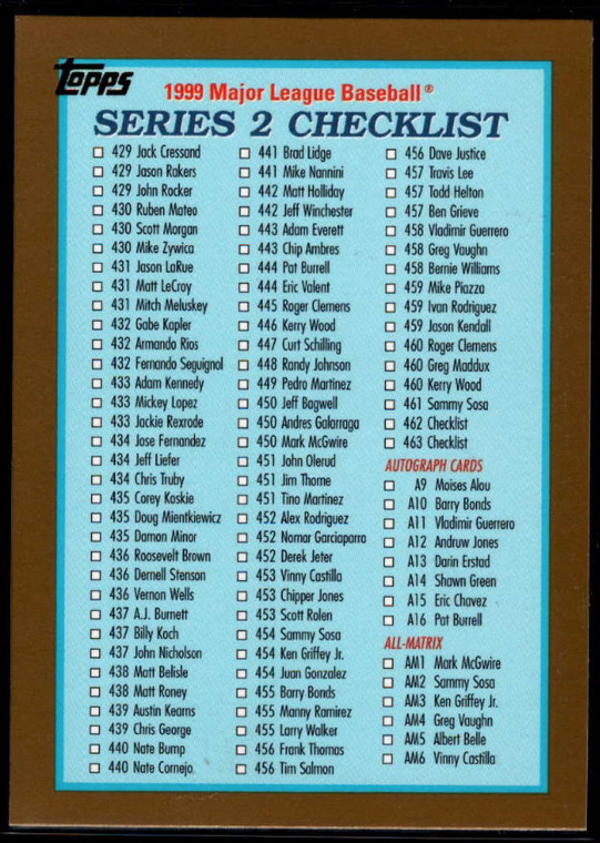 1999 Topps #462 Checklist VG 