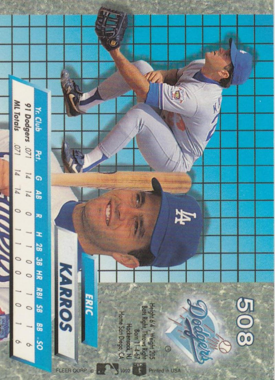 1992 Ultra #508 Eric Karros VG Los Angeles Dodgers 