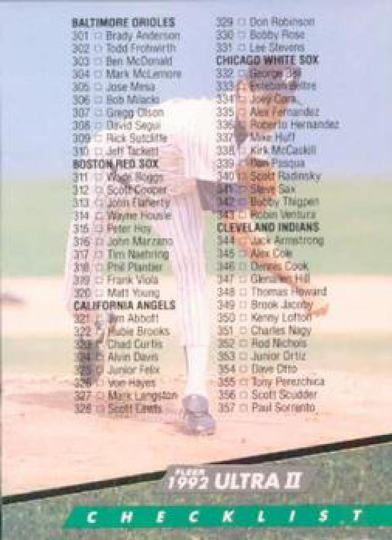 1992 Ultra #598 Scott Sanderson Checklist 301-400 VG New York Yankees 