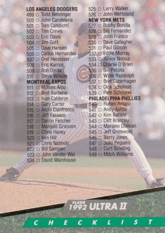 1992 Ultra #600 Mike Morgan Checklist 501-600 VG Chicago Cubs 