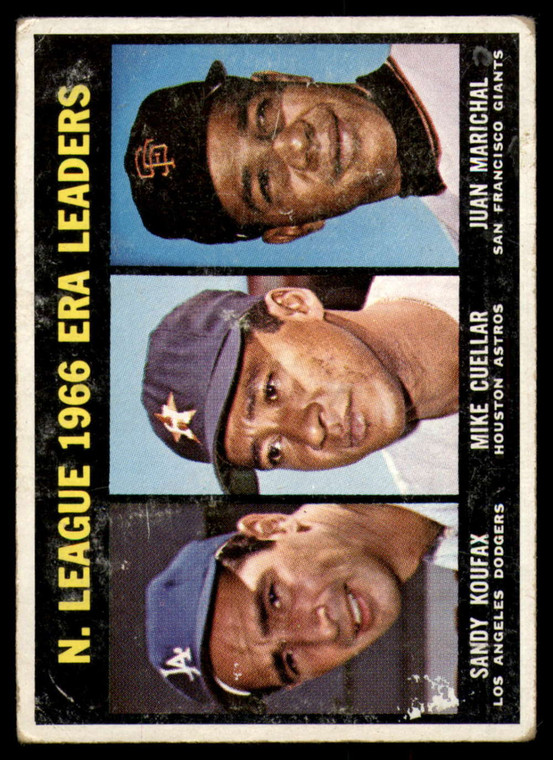 1967 Topps #234 Sandy Koufax/Mike Cuellar/Juan Marichal NL ERA Leaders VG Los Angeles Dodgers/Houston Astros/San Francis