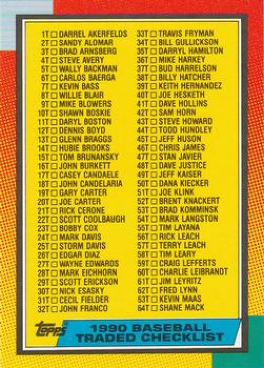 1990 Topps Traded #132T Checklist 1T-132T NM-MT 