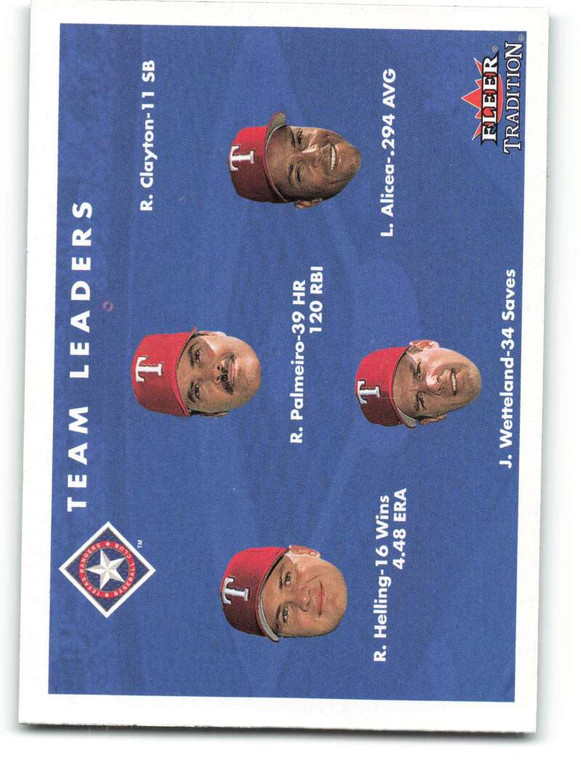 2001 Fleer Tradition #450 Rafael Palmeiro/Luis Alicea/John Wetteland/Rick Helling CL NM/MT  Texas Rangers 