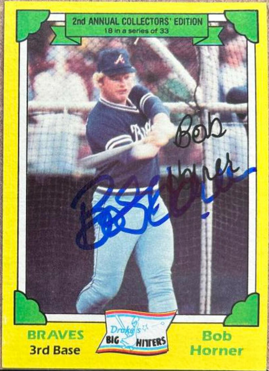 Bob Horner Autographed 1982 Topps Drake's Big Hitters #18