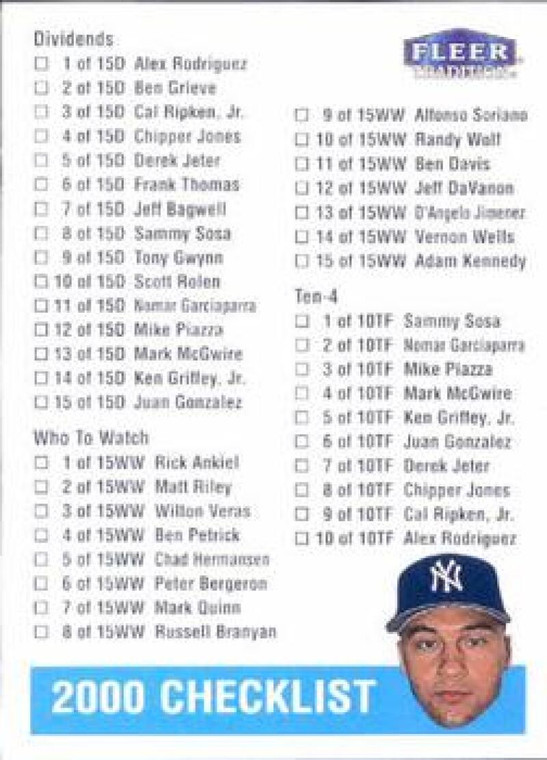 2000 Fleer Tradition #427 Checklist NM/MT SER/D.Jeter New York Yankees 