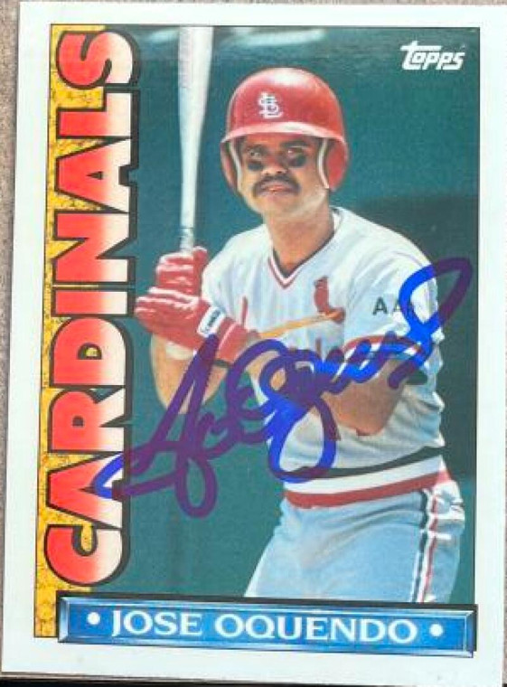 Jose Oquendo Autographed 1990 Topps TV St. Louis Cardinals #27