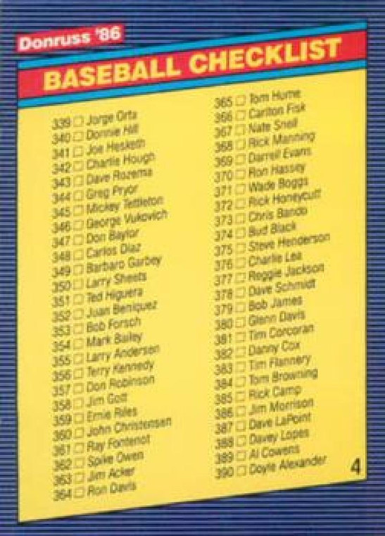 1986 Donruss #658 Checklist 339-442 NM-MT Checklist 