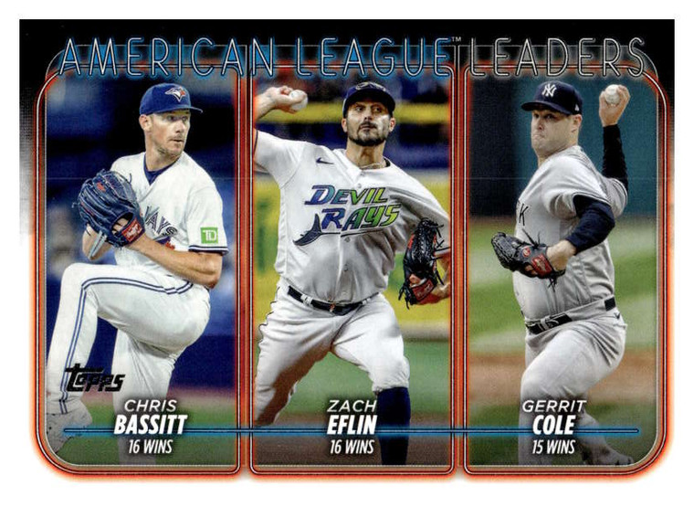 2024 Topps #57 Chris Bassitt/Zach Eflin/Gerrit Cole League Leaders NM-MT Toronto Blue Jays/Tampa Bay Rays/New York Yanke