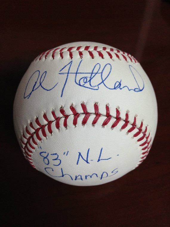 SOLD 877 Al Holland Autographed ROMLB Baseball 83 NL Champs 