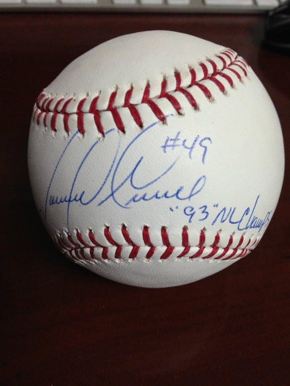 SOLD 883 Tommy Greene Autographed ROMLB Baseball 93 NL Champs 