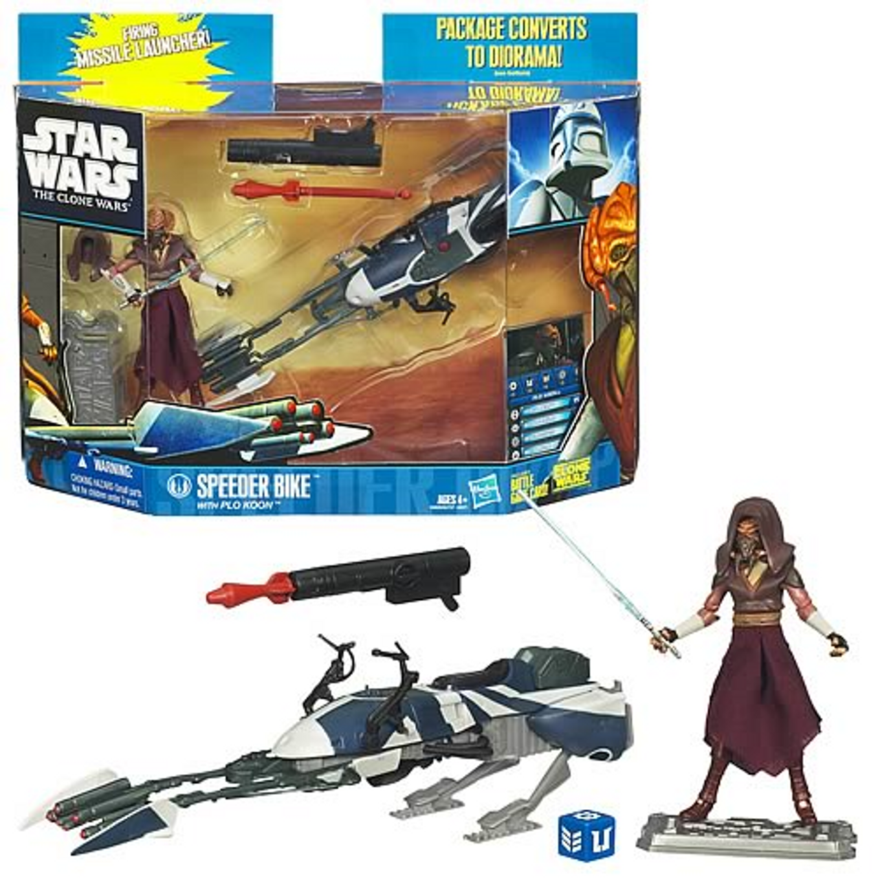 Star Wars ~ The Clone Wars  ~ Plo Koon With Speeder Bike Figure and Vehicle Set